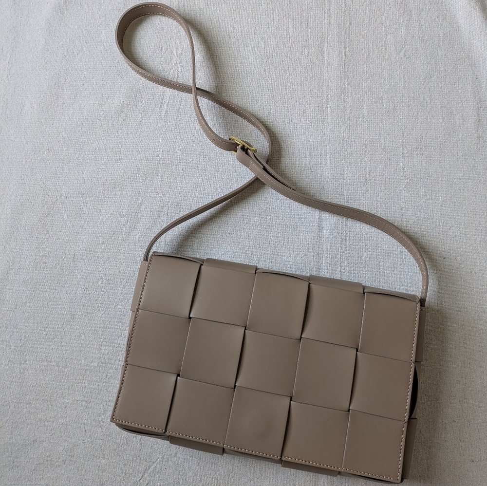 Tan Crossbody Woven Leather Bag